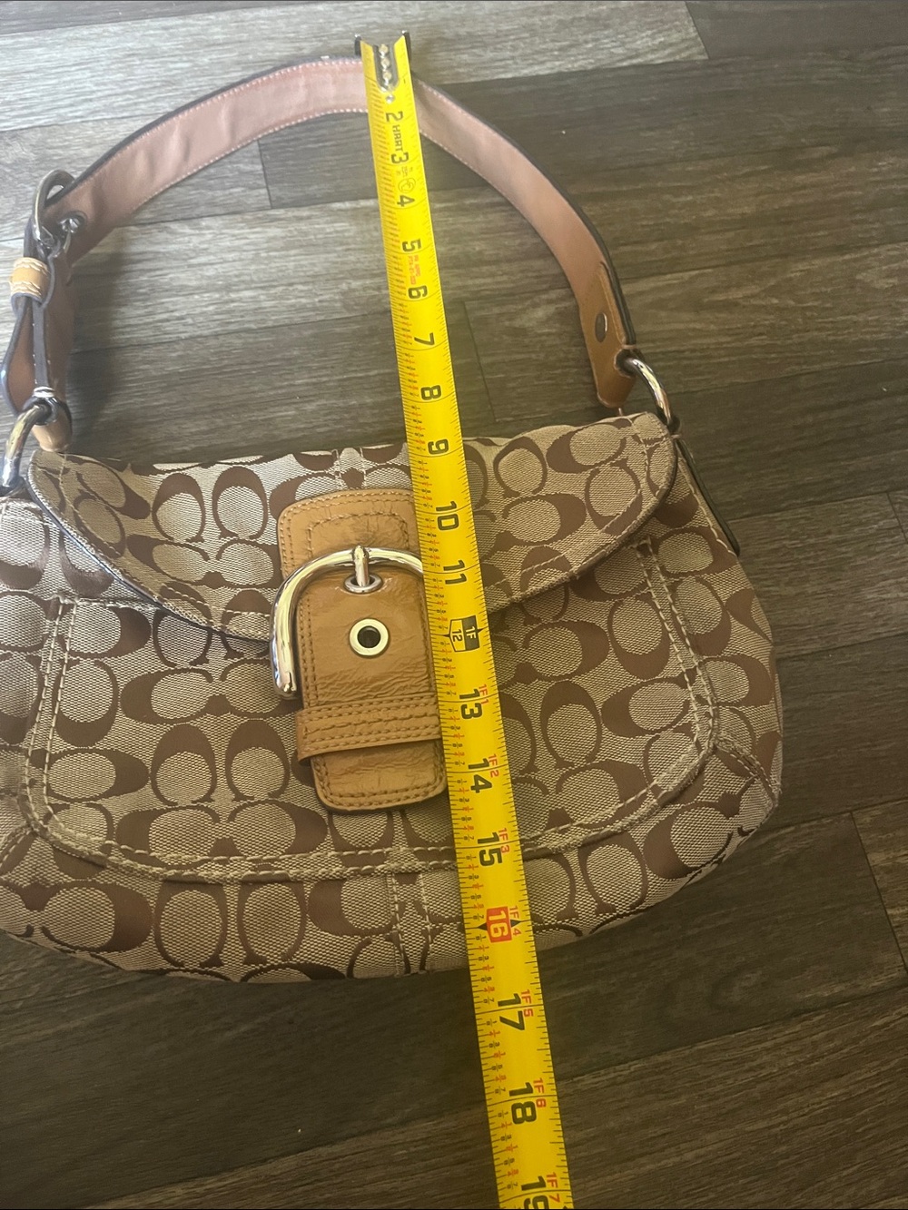 Coach Tan and Brown Signature Canvas Shoulder Bag with Buckle - Picture 11 of 11